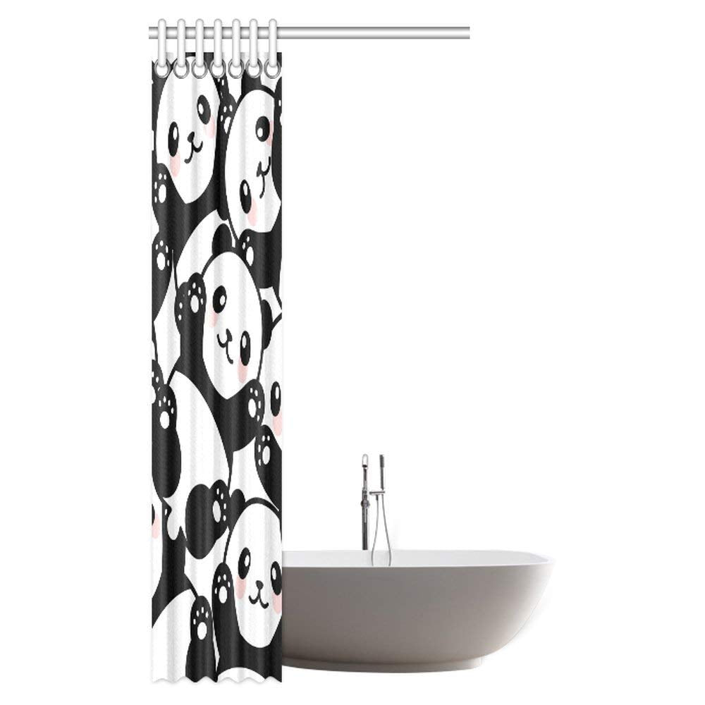 Animal Decor Shower Curtain, Baby Panda Bears Cartoon Polyester Fabric Bathroom Shower Curtain Set with Hooks