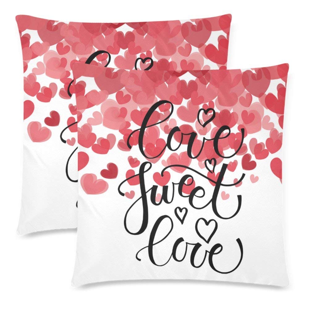 Hand Sketched Sweet Love with Hearts Pillow Cushion Case Cover 18x18 Twin Sides, Romantic Valentines Gift Polyester Zippered Throw Pillowcase Protector Decorative, Set of 2