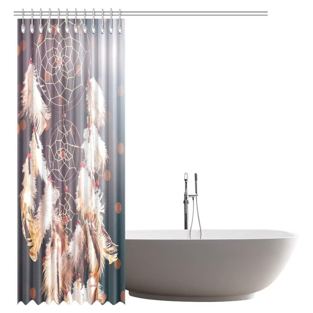 Native American Shower Curtain, Ethnic Dreamcatchers Native American Tribal Elements in Mod Graphic Design Bathroom Decor Set with Hooks