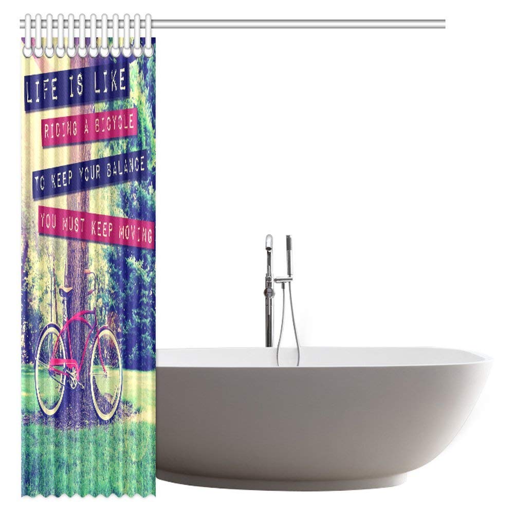 A Retro Vintage Bike Shower Curtain, Life is Like Riding a Bike to Keep Your Balance You Must Keep Moving Shower Curtain Set with Hooks