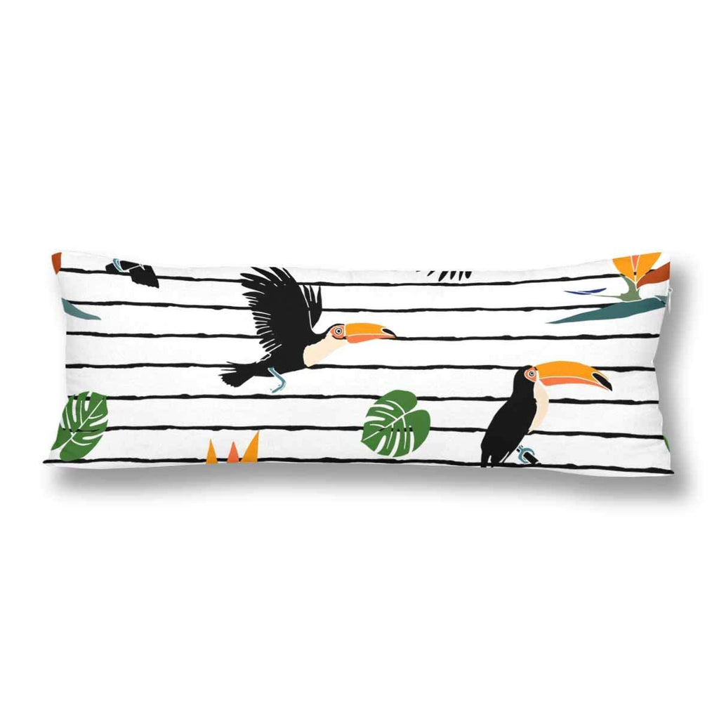 Summer Print Toucans Striped Body Pillow Covers Pillowcase with Zipper 21x60 Twin Sides