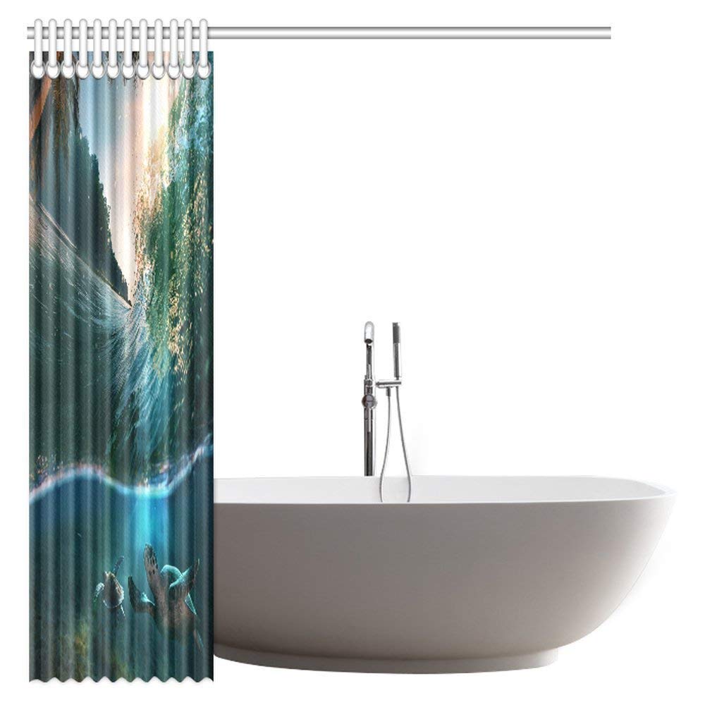 Tropical Ocean Shower Curtain, Turtle Swimming Underwater Fabric Bathroom Shower Curtain with Hooks