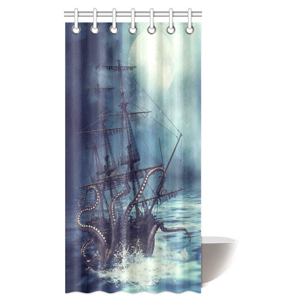 Pirate Ship Octopus Tentacles Home Textile Bathroom Decoration Luxurious Cozy Lovely Decor Pleasing Design Effect Fabric Purple Shower Curtain