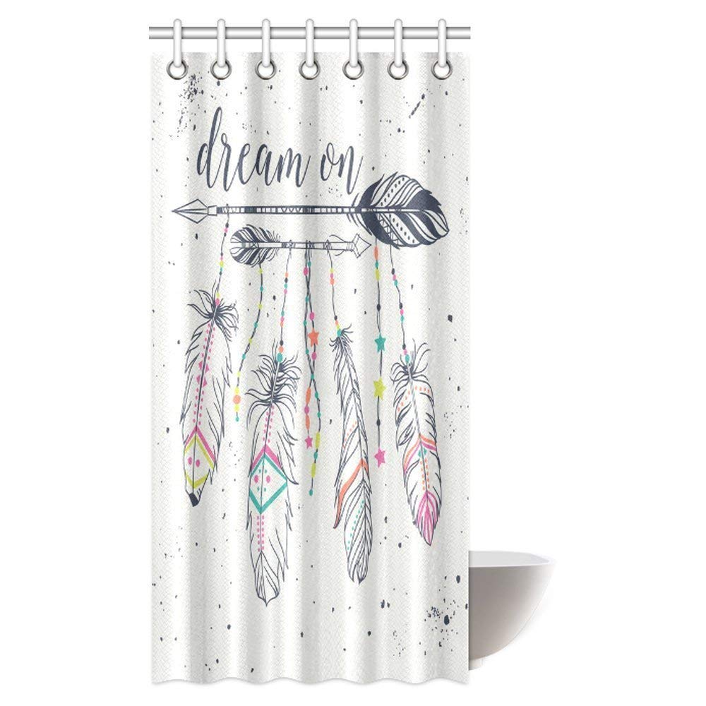 Boho Style Shower Curtain, American Indian Motifs Tribal Frame with Ethnic Arrows and Feathers Fabric Bathroom Shower Curtain with Hooks