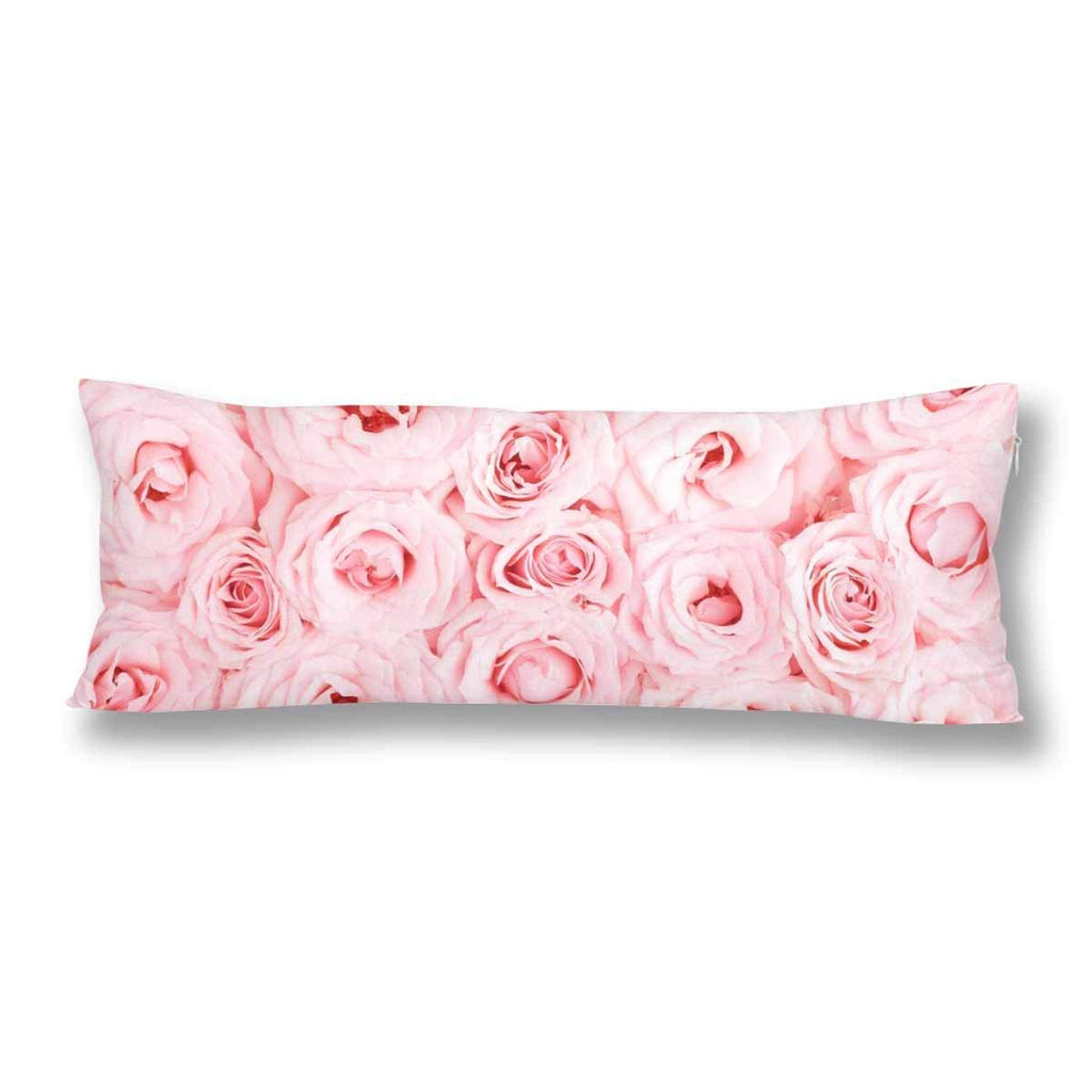 Pink Fresh Roses Body Pillow Covers Pillowcase with Zipper 21x60 Twin Sides