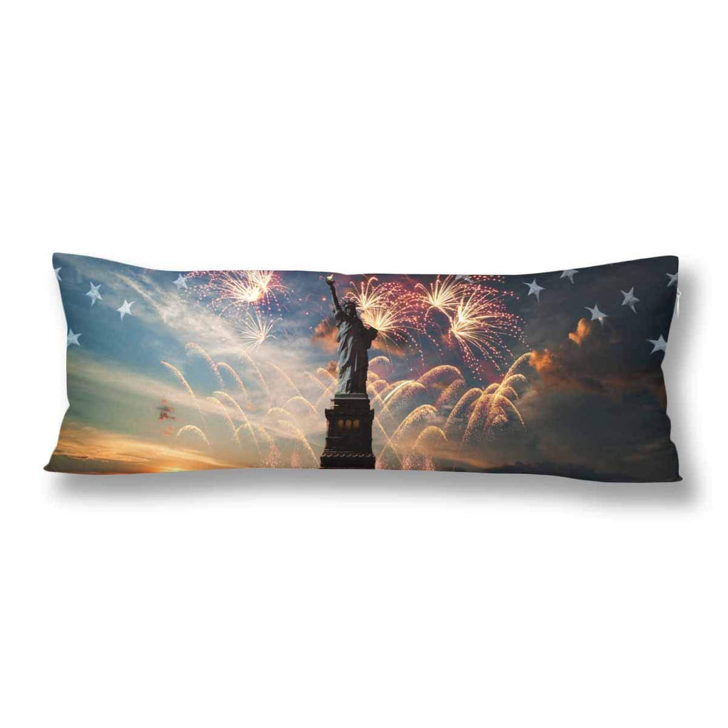 Statue of Liberty American Flag Body Pillow Covers Pillowcase with Zipper 21x60 Twin Sides