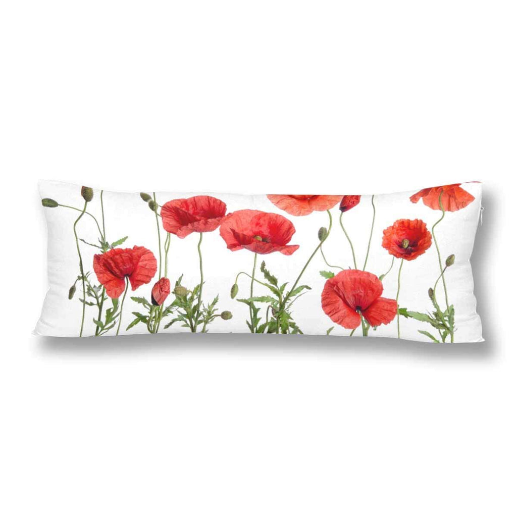 Watercolor Red Poppy Body Pillow Covers Pillowcase with Zipper 21x60 Twin Sides