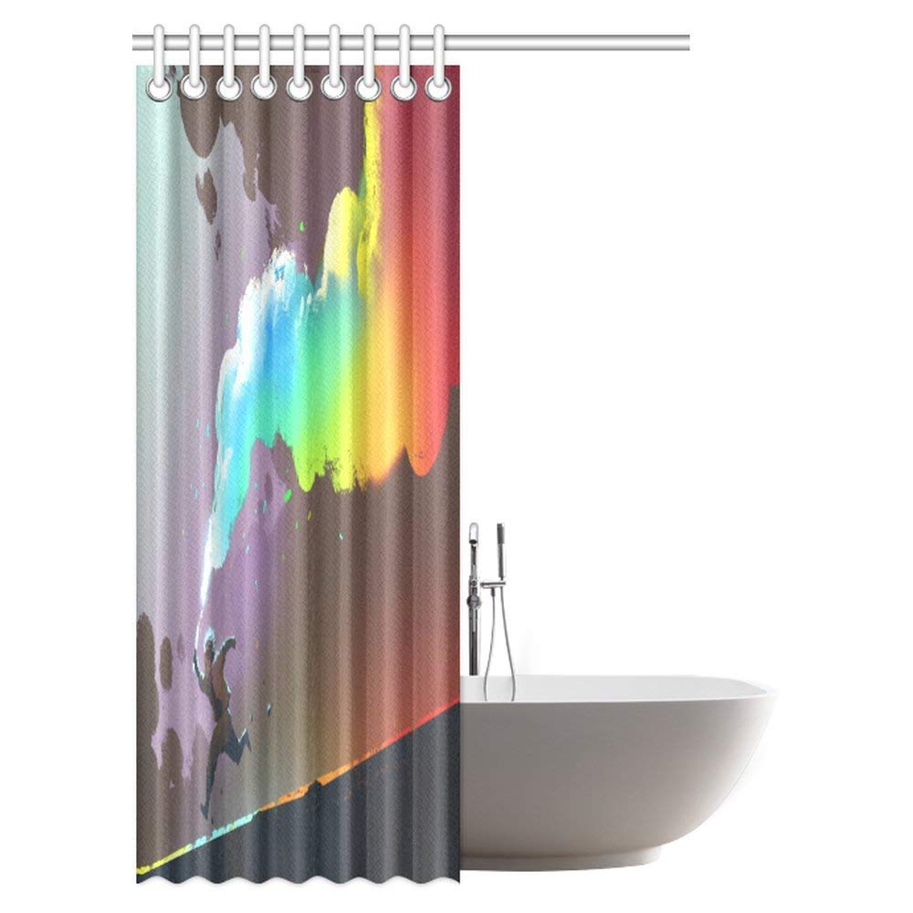 Fantasy Art Shower Curtain, Boy Running and Holding up Colorful Smoke Flare Bathroom Shower Curtain