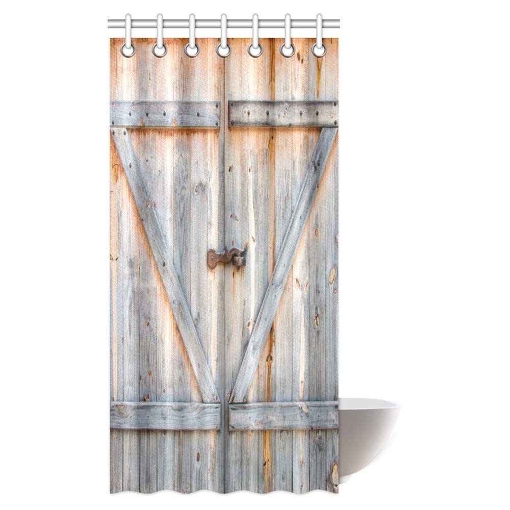 Farmhouse Wooden Door Shower Curtain Brown, Old Wooden Garage Door American Style Decorations For Bathroom Print Vintage Rustic Theme Antiqued Look Polyester Bronze Charcoal