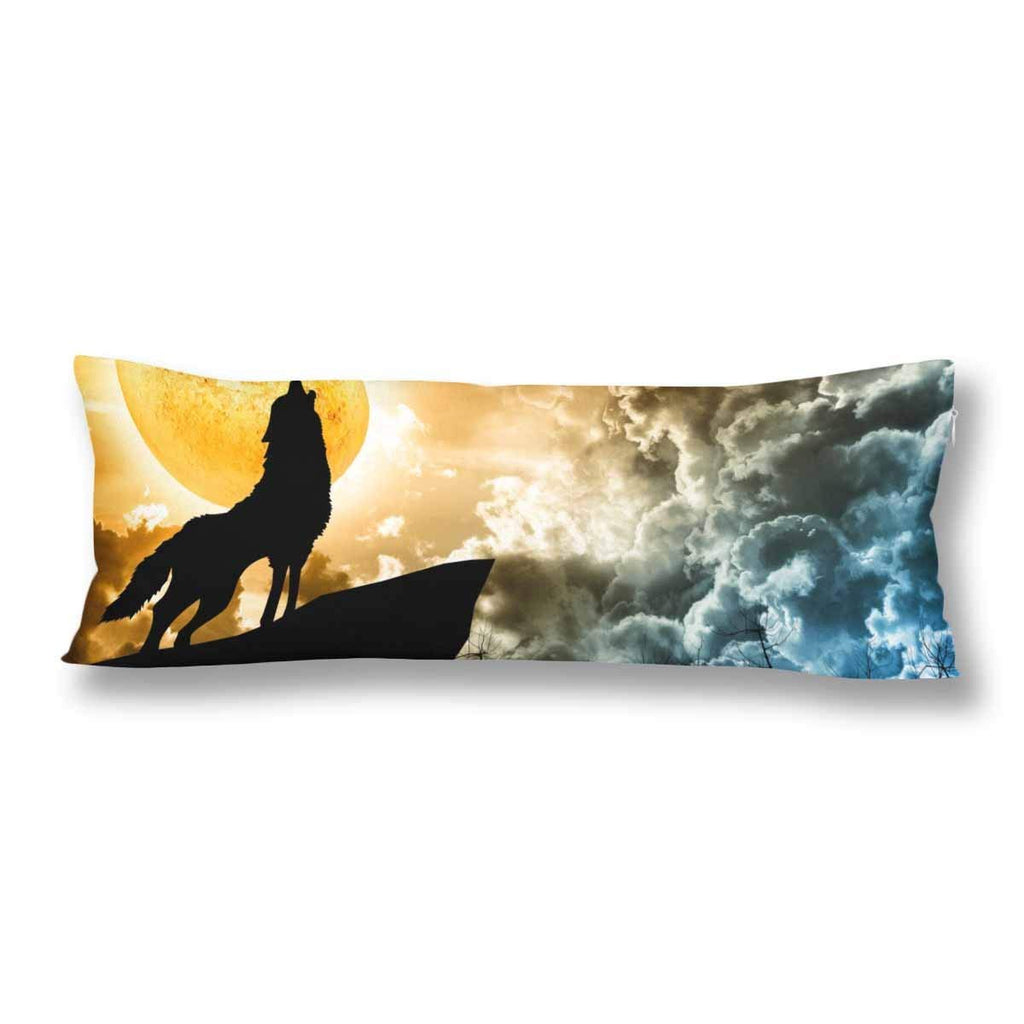 Wolf in Silhouette Howling Full Moon Body Pillow Covers Pillowcase with Zipper 21x60 Twin Sides