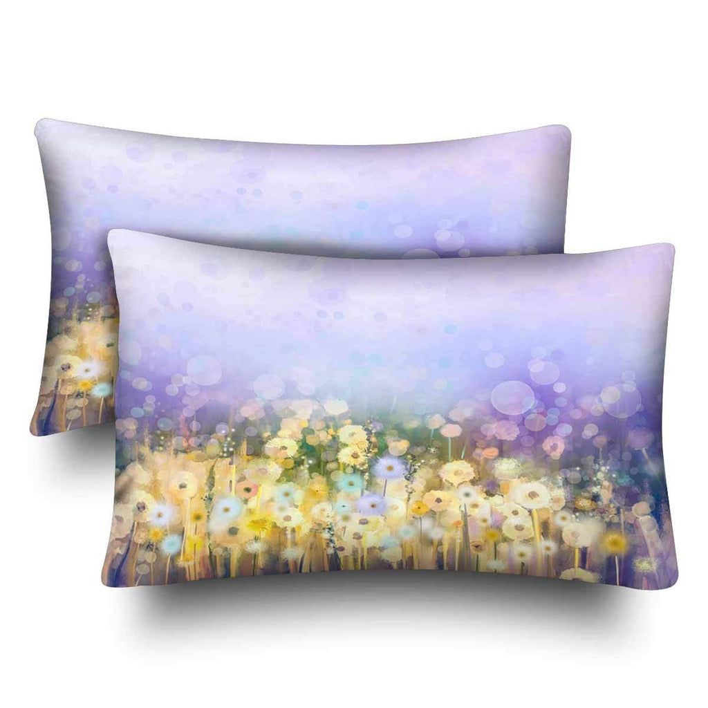 Oil Painting Dandelion Wildflower Botanical Flower Landscape Pillow Cases Pillowcase Queen Size 20x30 Set of 2