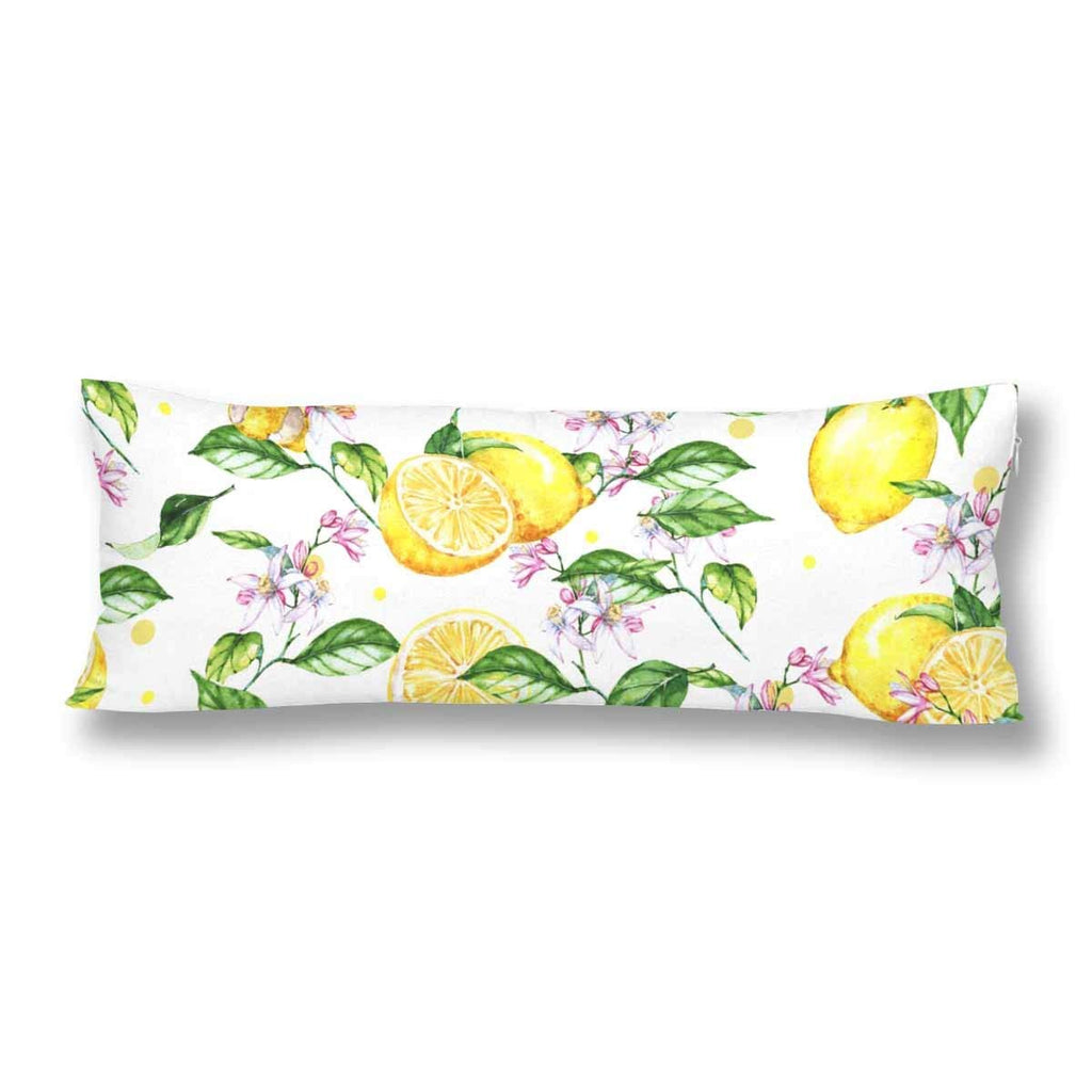 Watercolor Yellow Lemon Body Pillow Covers Pillowcase with Zipper 21x60 Twin Sides