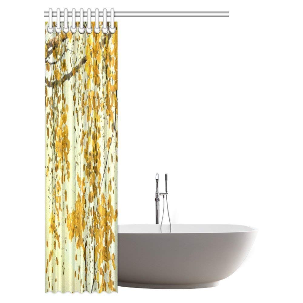 Thailand Native Brilliant Yellow Flowers Shower Curtain, Cassia Fistula Golden Shower Tree Seeds Yellow Flower Fabric Bathroom Shower Curtain Set with Hooks