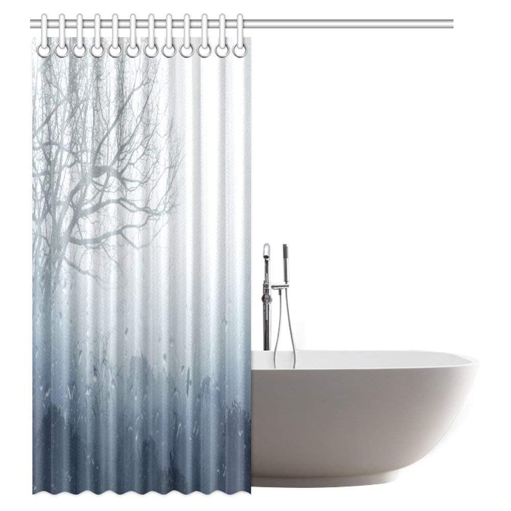 ainy Scene Mystic Foggy Forest Decor, Art Romantic Window Water Drops Scene Melancholia Therapy Lonely Tree Unique Bathroom Shower Curtain 60 X 72 Inches, Denim Gray