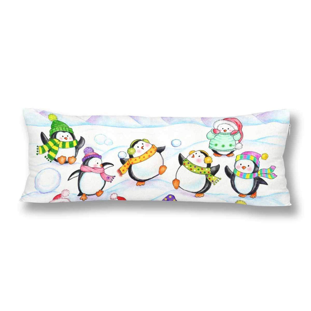 Winter Snow Penguin Body Pillow Covers Pillowcase with Zipper 21x60 Twin Sides