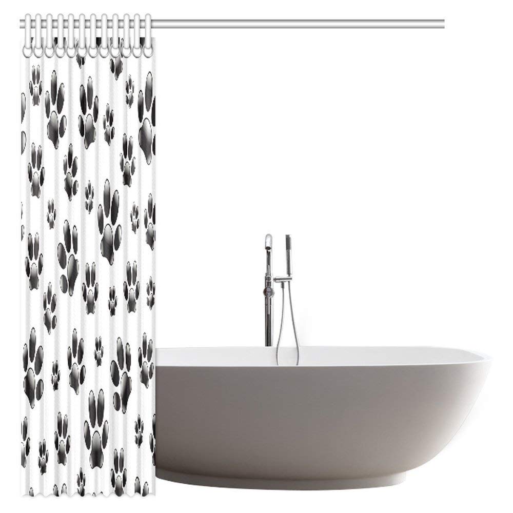 Cat Dog Paw Traces Bathroom Shower Curtain Set with Hooks