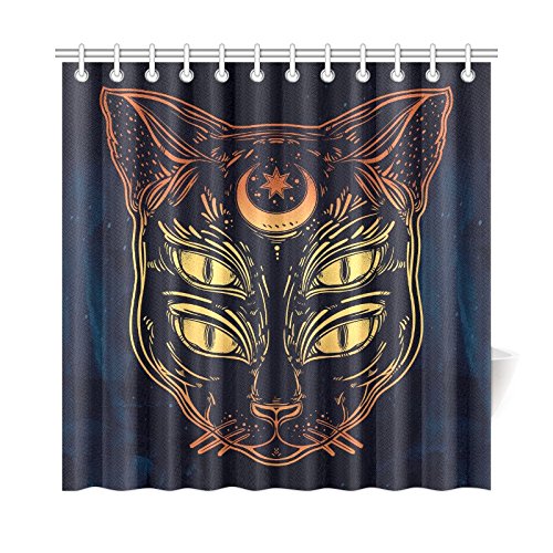 Fantastic Home Bath Decor, Black Cat Moon Polyester Fabric Shower Curtain Bathroom Sets