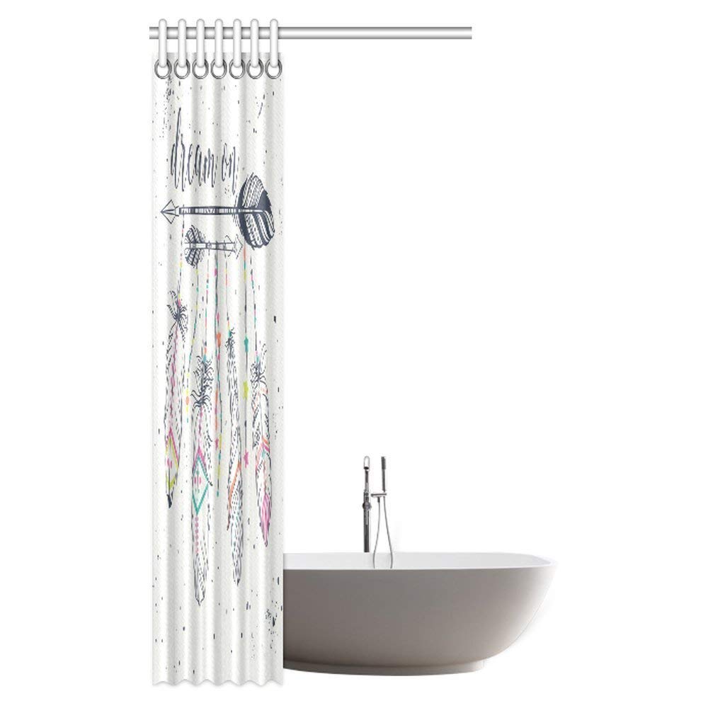 Boho Style Shower Curtain, American Indian Motifs Tribal Frame with Ethnic Arrows and Feathers Fabric Bathroom Shower Curtain with Hooks