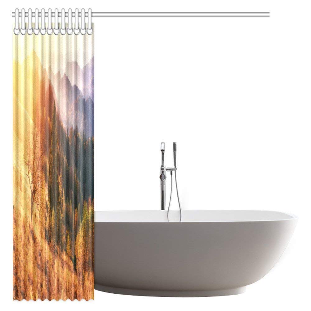 Fantastic Sunset Shower Curtain, Mountain Range in the Carpathian Mountains in the Autumn Season Fabric Bathroom Shower Curtain