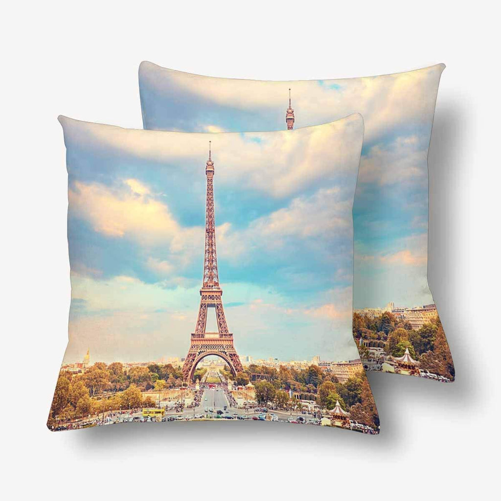 Eiffel Tower Summer Sunny Evening Paris Throw Pillow Covers 18x18 Set of 2, Pillow Cushion Cases Pillowcase for Home Couch Sofa Bedding Decorative