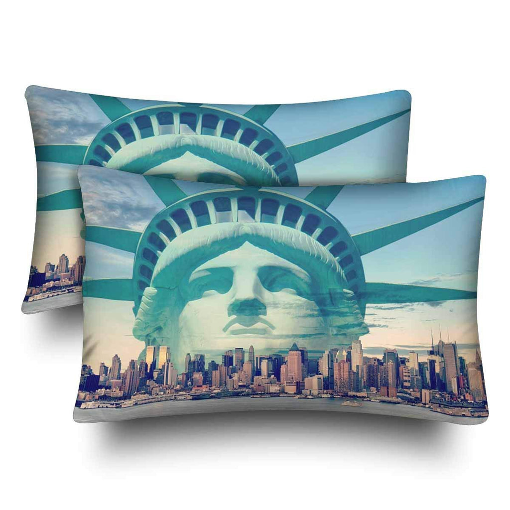 New York City Skyline with statue of liberty Pillow Cases Pillowcase Queen Size 20x30 Set of 2