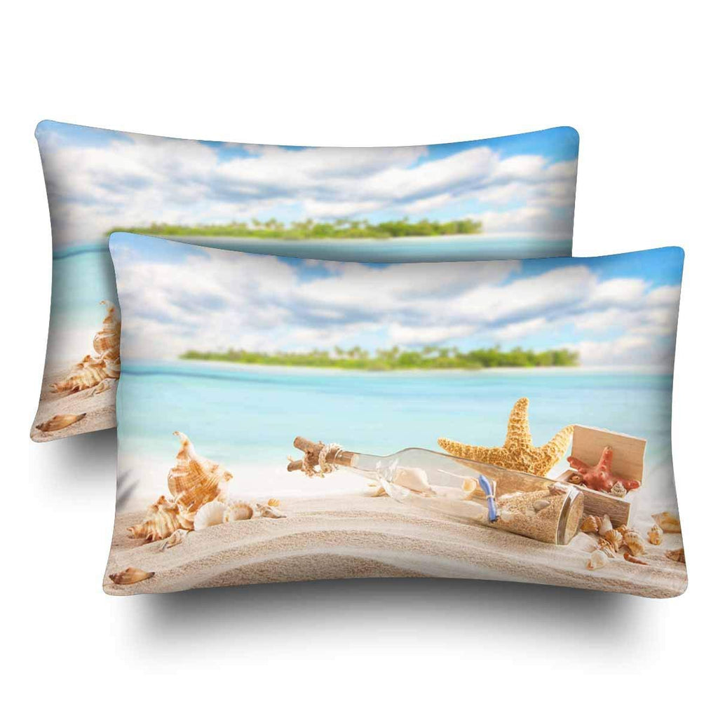 Seafish Seashell Sandy Tropical Beach with Island Pillow Cases Pillowcase Queen Size 20x30 Set of 2