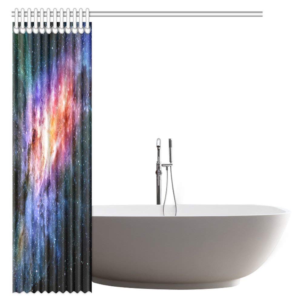 Space Decorations Collection, Starry Deep Outer Space Nebula And Galaxy In The Universe Celestial Print Design Polyester Fabric Bathroom Curtain Set, Navy Orange Purple