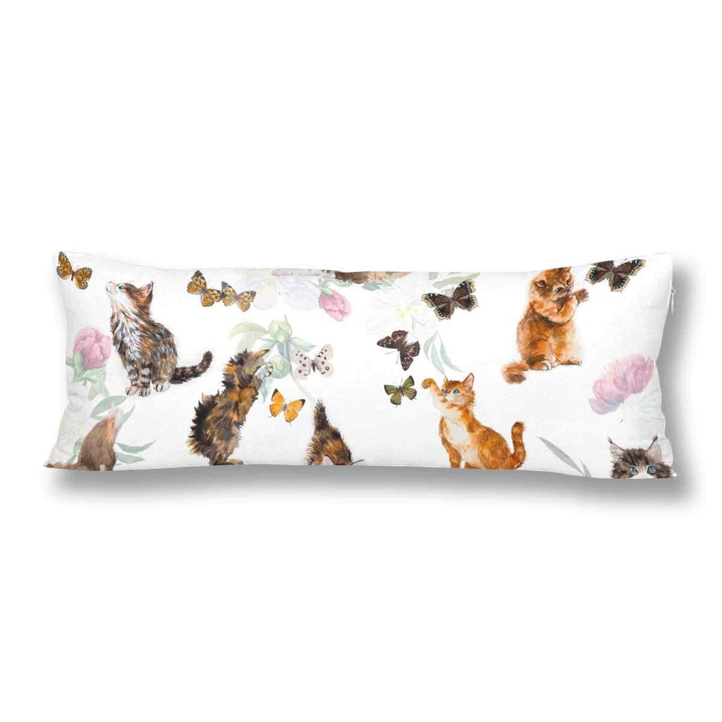 Cat Kitten Hunts Butterfly Body Pillow Covers Pillowcase with Zipper 21x60 Twin Sides