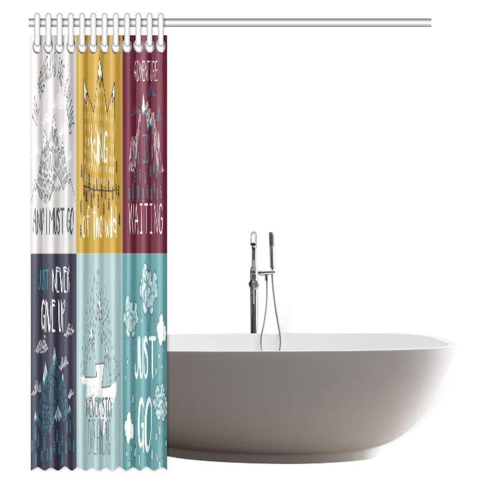 Illustration with Mountain Peaks End Graphic Elements Fabric Bathroom Shower Curtain Set