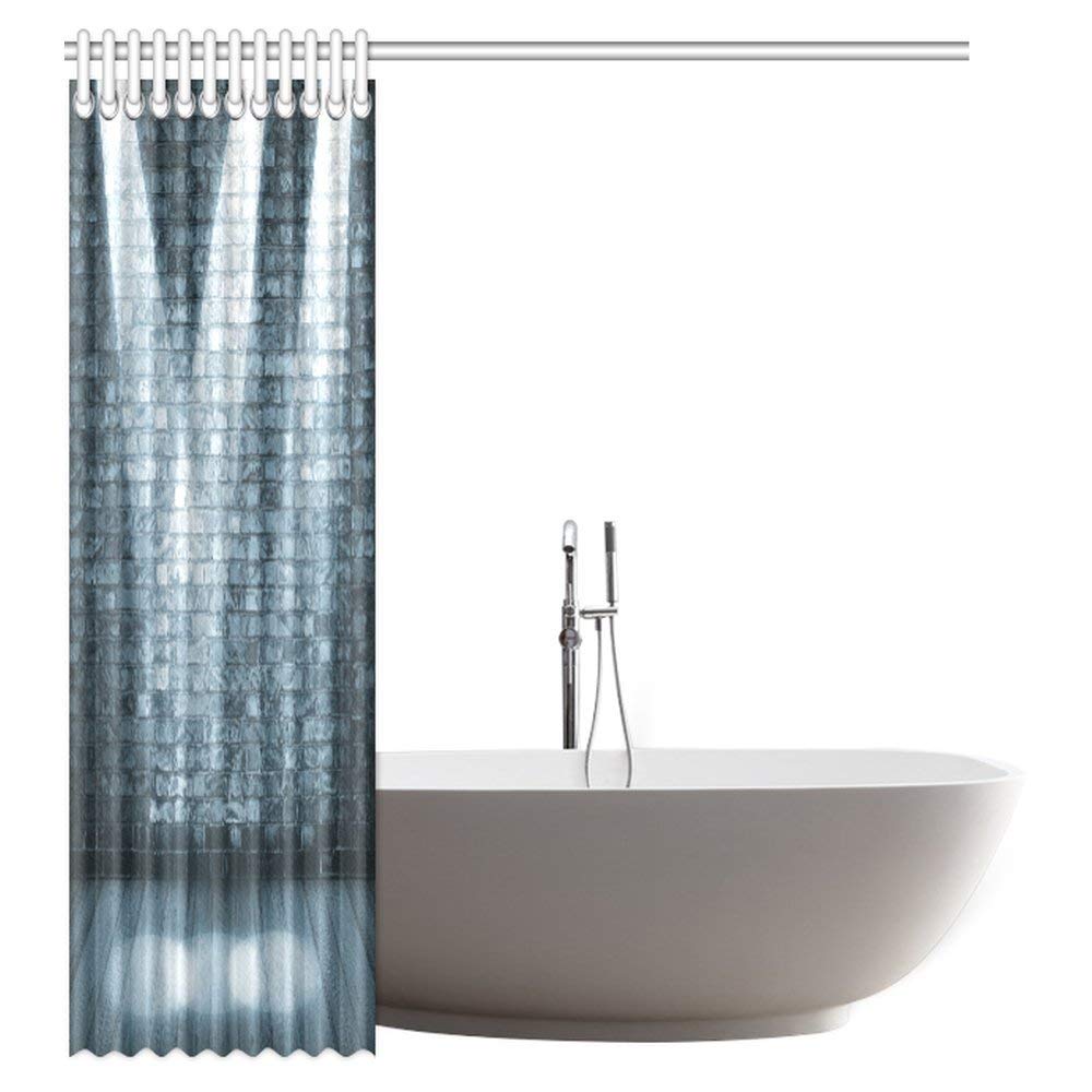 Grunge Decor Shower Curtain, Brick Wall in a Room with Interior Luminous Shine Spot Light Projection Fabric Bathroom Shower Curtain Set with Hooks