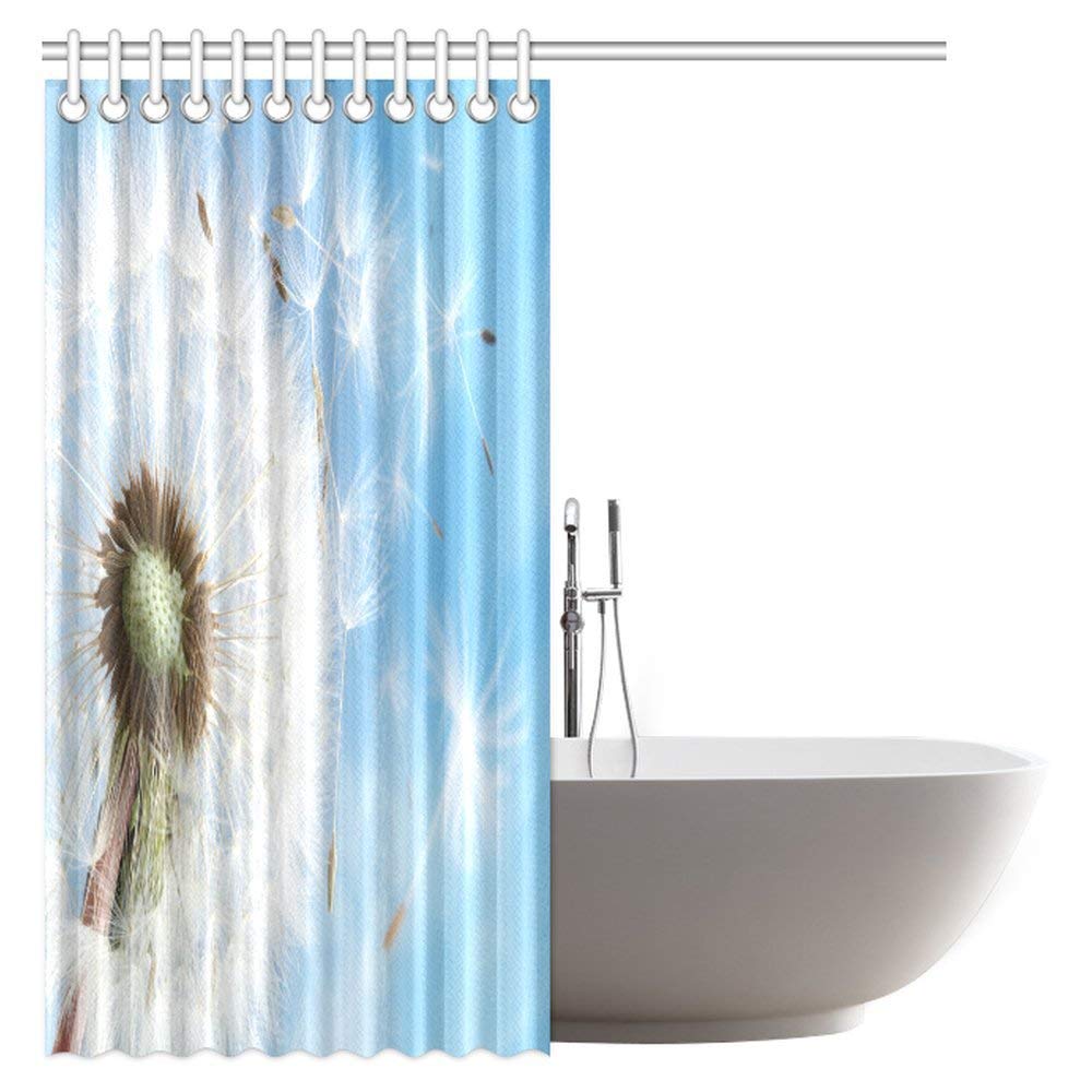 Dandelions Shower Curtain, Dandelion Seeds Blowing Away in The Wind Across A Clear Blue Sky Fabric Bathroom Shower Curtain