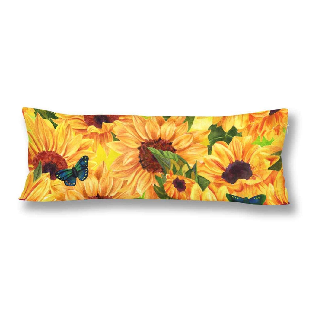 Summer Warm Sunflower Field Body Pillow Covers Pillowcase with Zipper 21x60 Twin Sides