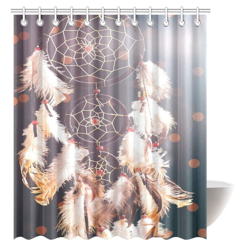 Native American Shower Curtain, Ethnic Dreamcatchers Native American Tribal Elements in Mod Graphic Design Bathroom Decor Set with Hooks