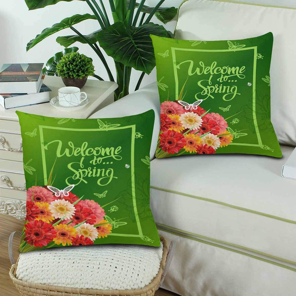 Welcome to Spring Lettering Spring Flower Throw Pillow Covers 18x18 Set of 2, Pillow Cushion Cases Pillowcase for Home Couch Sofa Bedding Decorative