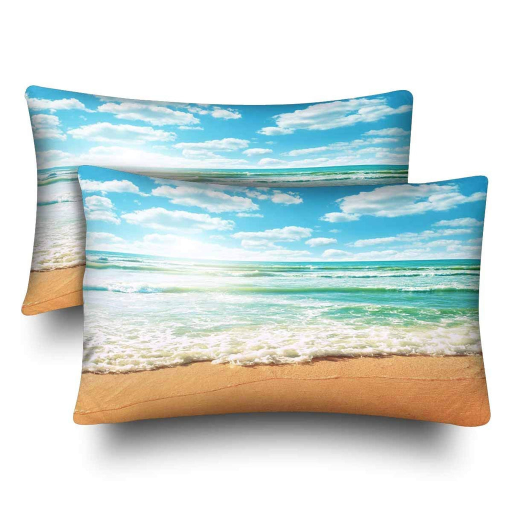 Ocean Wave Beach Navy Blue Sunset Seascape Seaside Pillow Cases Pillowcase Queen Size 20x30 Set of 2