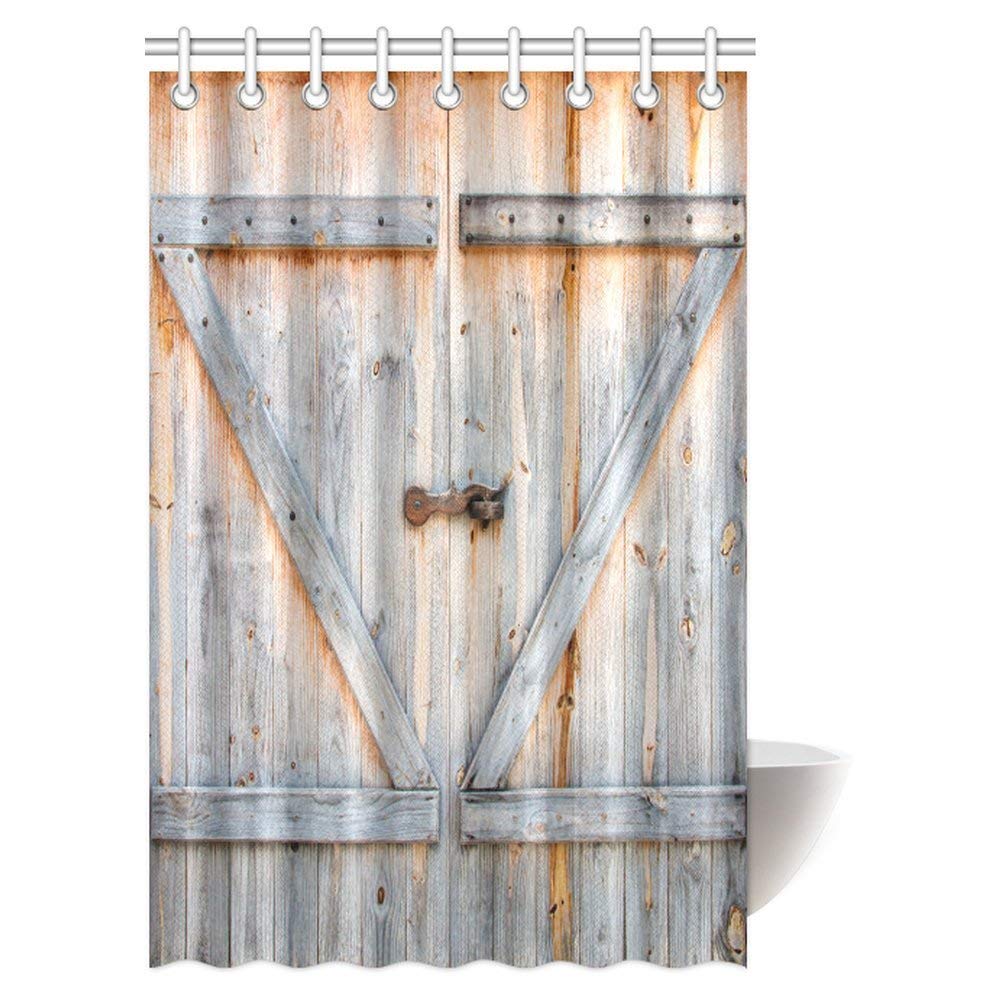 Farmhouse Wooden Door Shower Curtain Brown, Old Wooden Garage Door American Style Decorations For Bathroom Print Vintage Rustic Theme Antiqued Look Polyester Bronze Charcoal