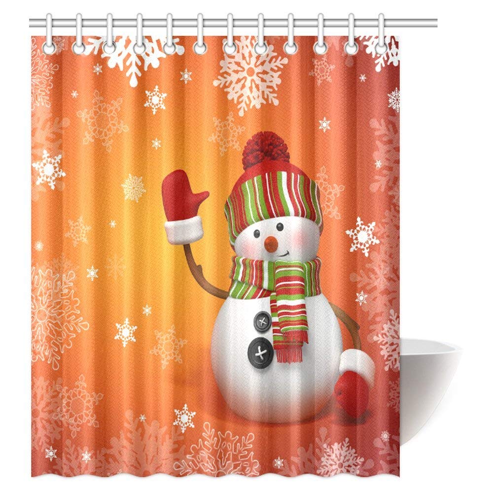 Cute Christmas Shower Curtain Funny with Mittens and Hat and Scarf Merry Christmas Themed Fabric Bathroom Decor Set with Hooks