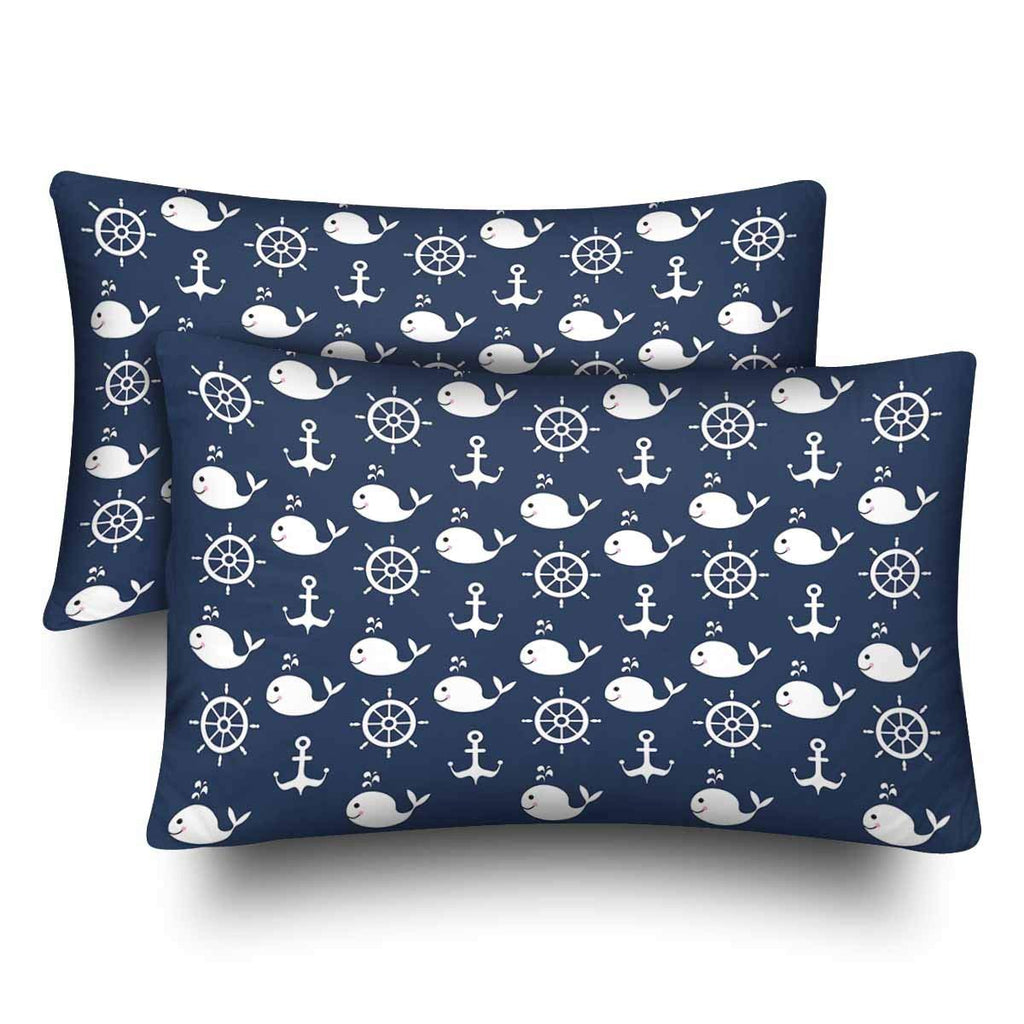 Nautical Anchor Whale Blue Sea Ocean Pillow Cases Pillowcase Standard Size 20x30 Set of 2