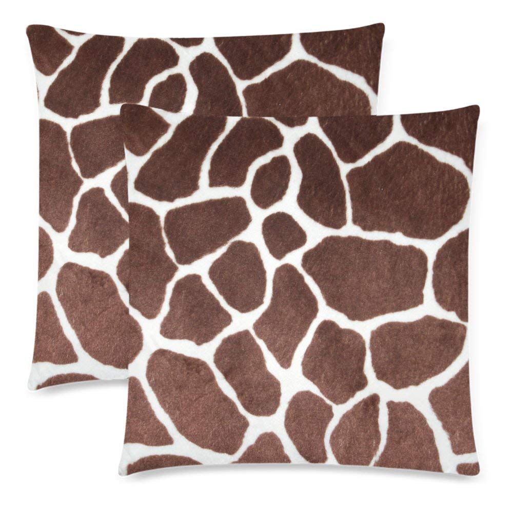 Animal Print Pillowcase Protector 18x18 Twin Sides, Giraffe Print Zippered Pillow Case Covers Decorative, Set of 2