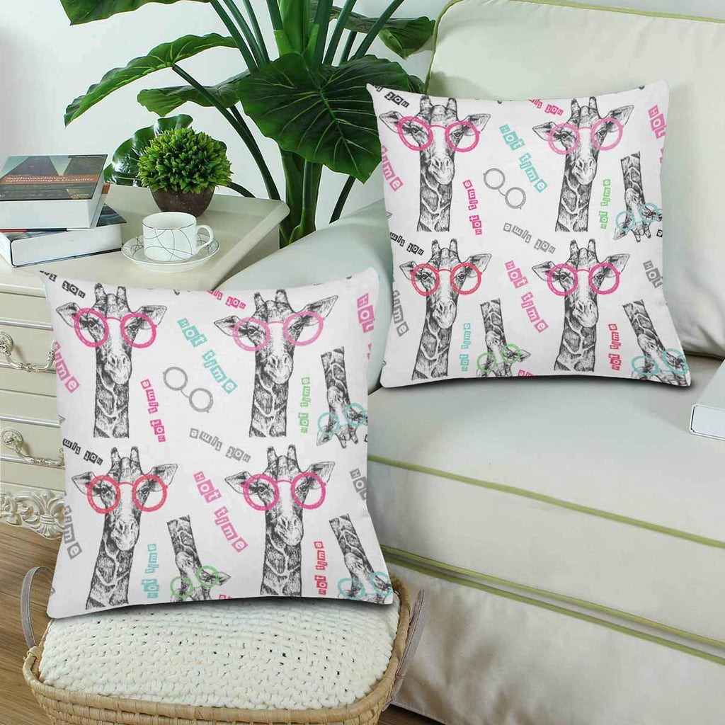 Hand Drawn Giraffe Hipster Giraffe Glasses Pillowcase Throw Pillow Covers 18x18 Set of 2, Pillow Sham Cases Protector for Home Couch Sofa Bedding Decorative