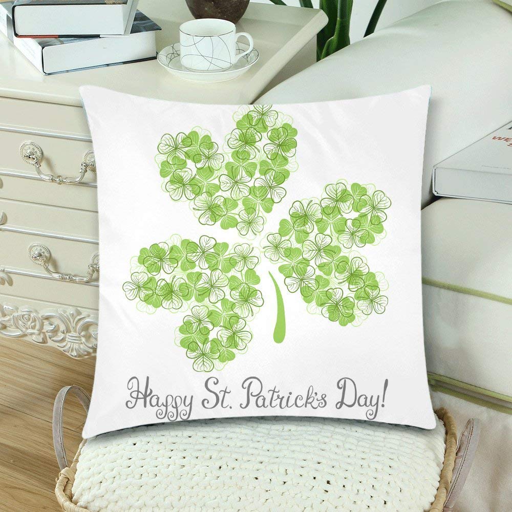 Happy Saint Patrick's Day Shamrock Pillow Cover Cushion Case 18x18