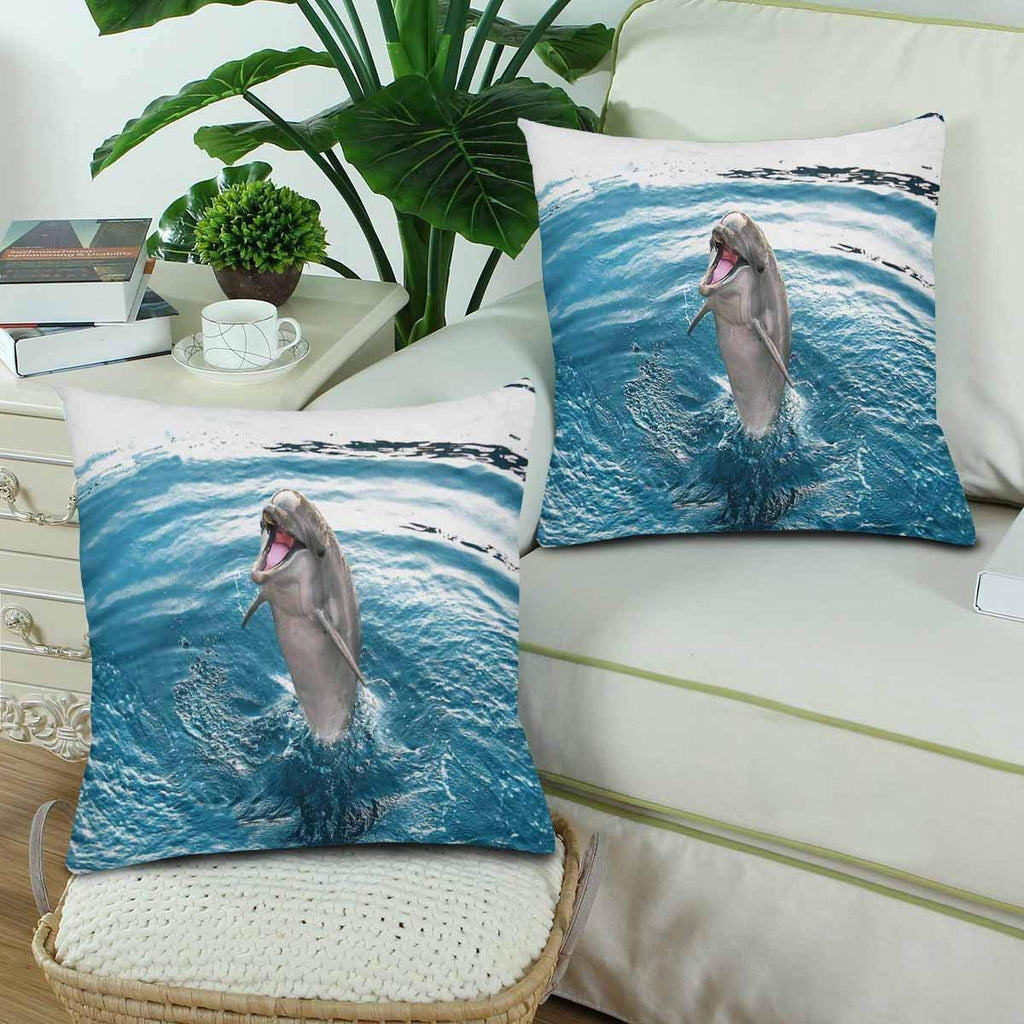 Dolphin Ocean Sea Animal Pillowcase Throw Pillow Covers 18x18 Set of 2, Pillow Sham Cases Protector for Home Couch Sofa Bedding Decorative