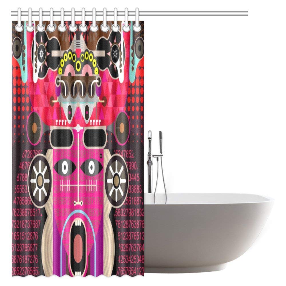 Digital Abstract Portrait of Shouting Man Featured Cybernetic Design Bathroom Shower Curtain Set with Hooks