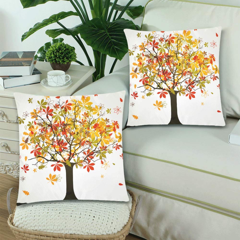 Autumn Harvest Tree Of Life Pillowcase Pillow Cushion Case Cover 18x18 Twin Sides, Fall Tree Leaves Love of Tree Valentine's Day Zippered Throw Pillow Case Shams Decorative, Set of 2