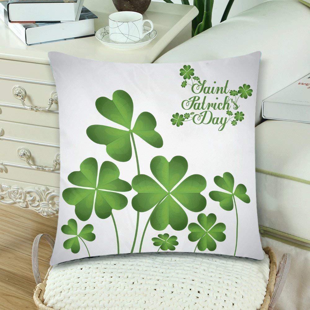 Saint Patrick's Day with Green Clover Throw Pillow Cover Cushion Case 18x18, Spring Irish Shamrock Zippered Pillowcase Set Shams Home Decorative, Set of 2