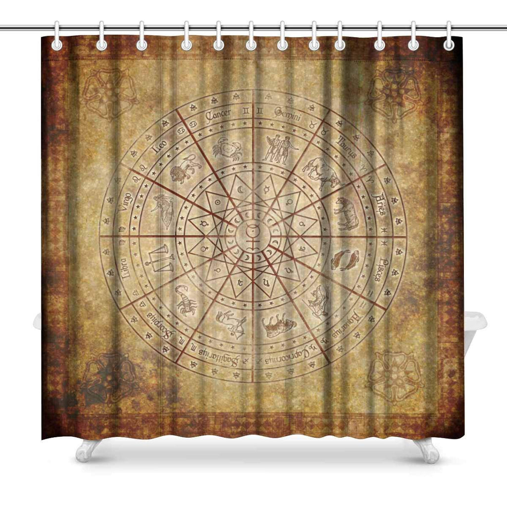 Zodiac Circle on Very Old Home Art Paintings Pictures Fabric Bathroom Shower Curtain Decor Set with Hooks, 72 x 72 Inches 