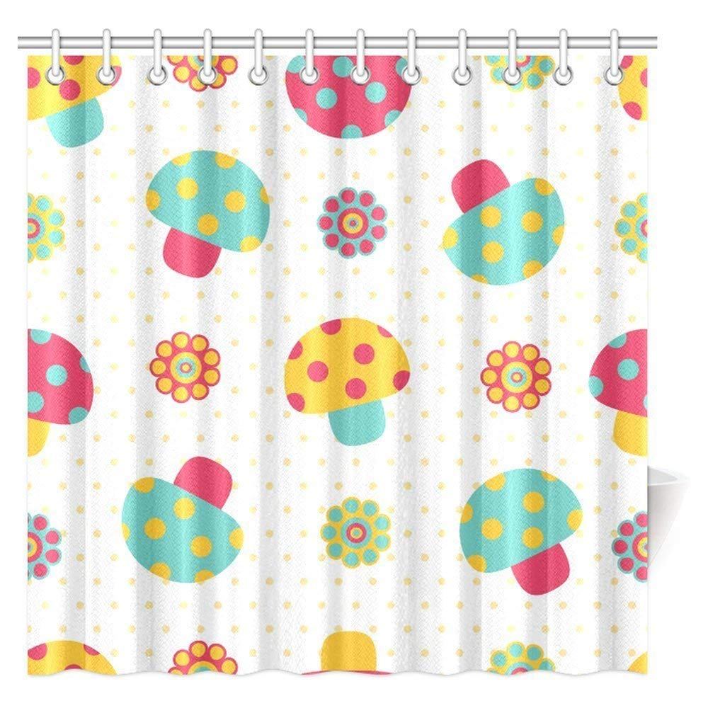 Farm House Decor Shower Curtain, Seamless Cute Colorful Mushroom Pattern Bathroom Shower Curtain