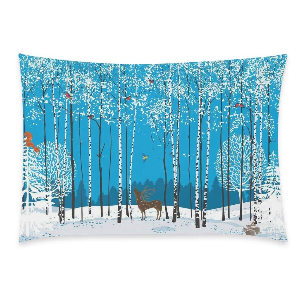 Magic Winter Forest Birch Tree with Lovely Bird Deer Squirrel Fox Home Decor