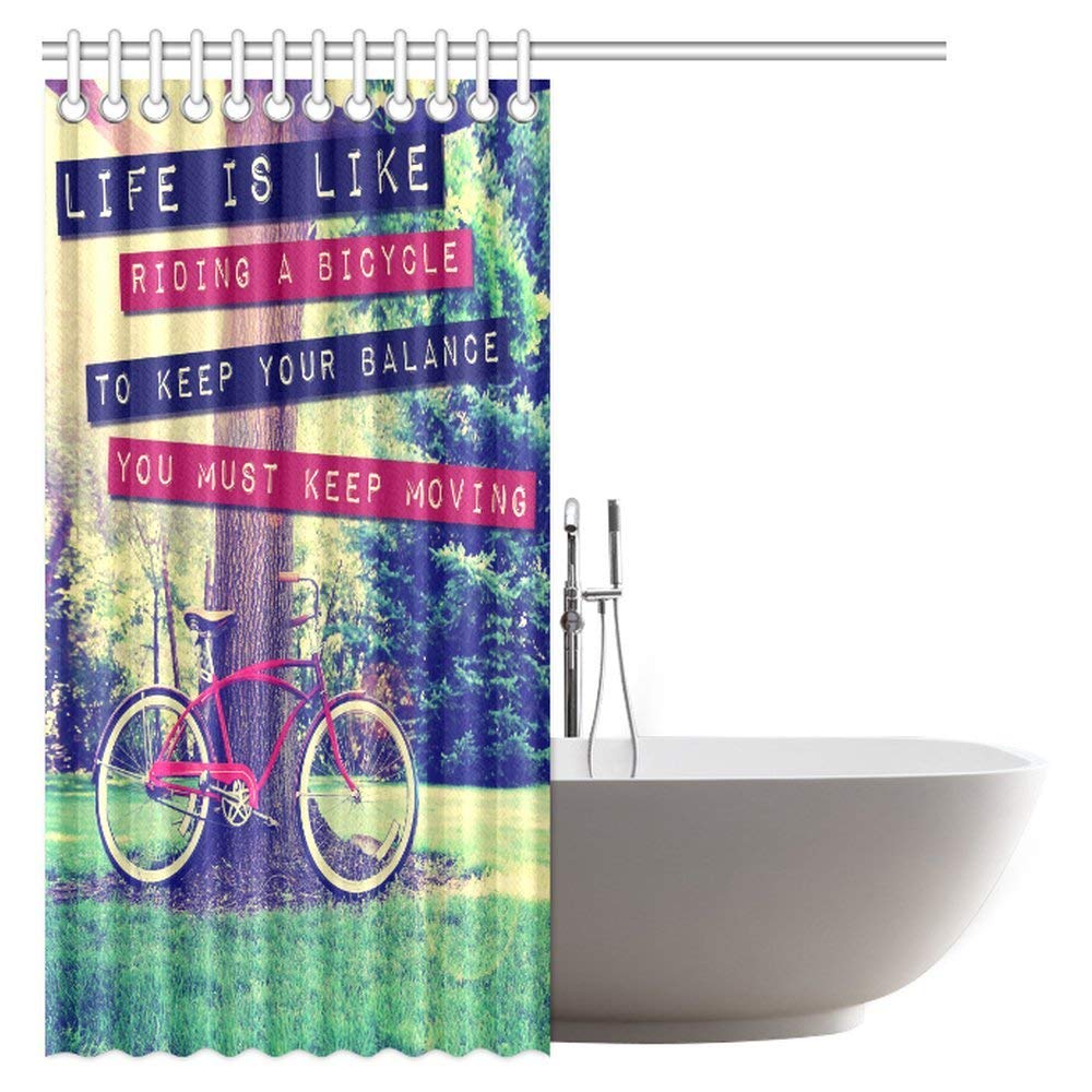 A Retro Vintage Bike Shower Curtain, Life is Like Riding a Bike to Keep Your Balance You Must Keep Moving Shower Curtain Set with Hooks