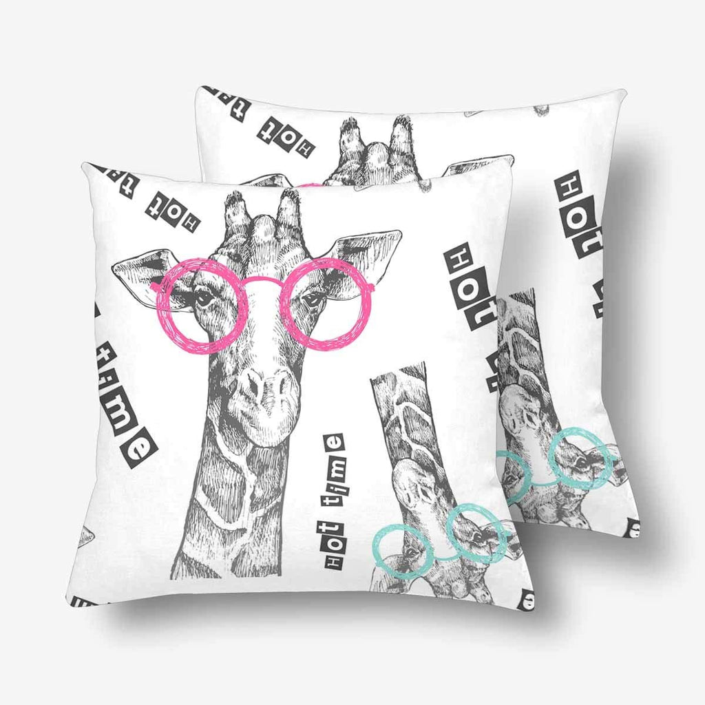 Bright Giraffe Glasses White Pillowcase Throw Pillow Covers 18x18 Set of 2, Pillow Sham Cases Protector for Home Couch Sofa Bedding Decorative